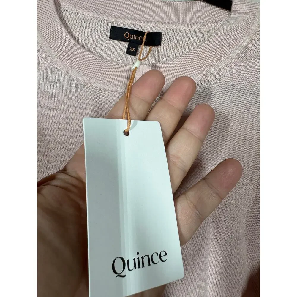 Quince XS Lightweight Cotton Cashmere Crew Sweater Sugar Stone Pink Pullover